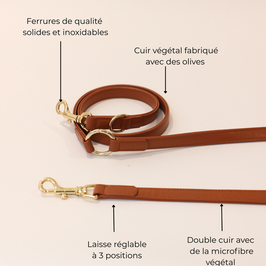 Laisse Multiposition en cuir végétal