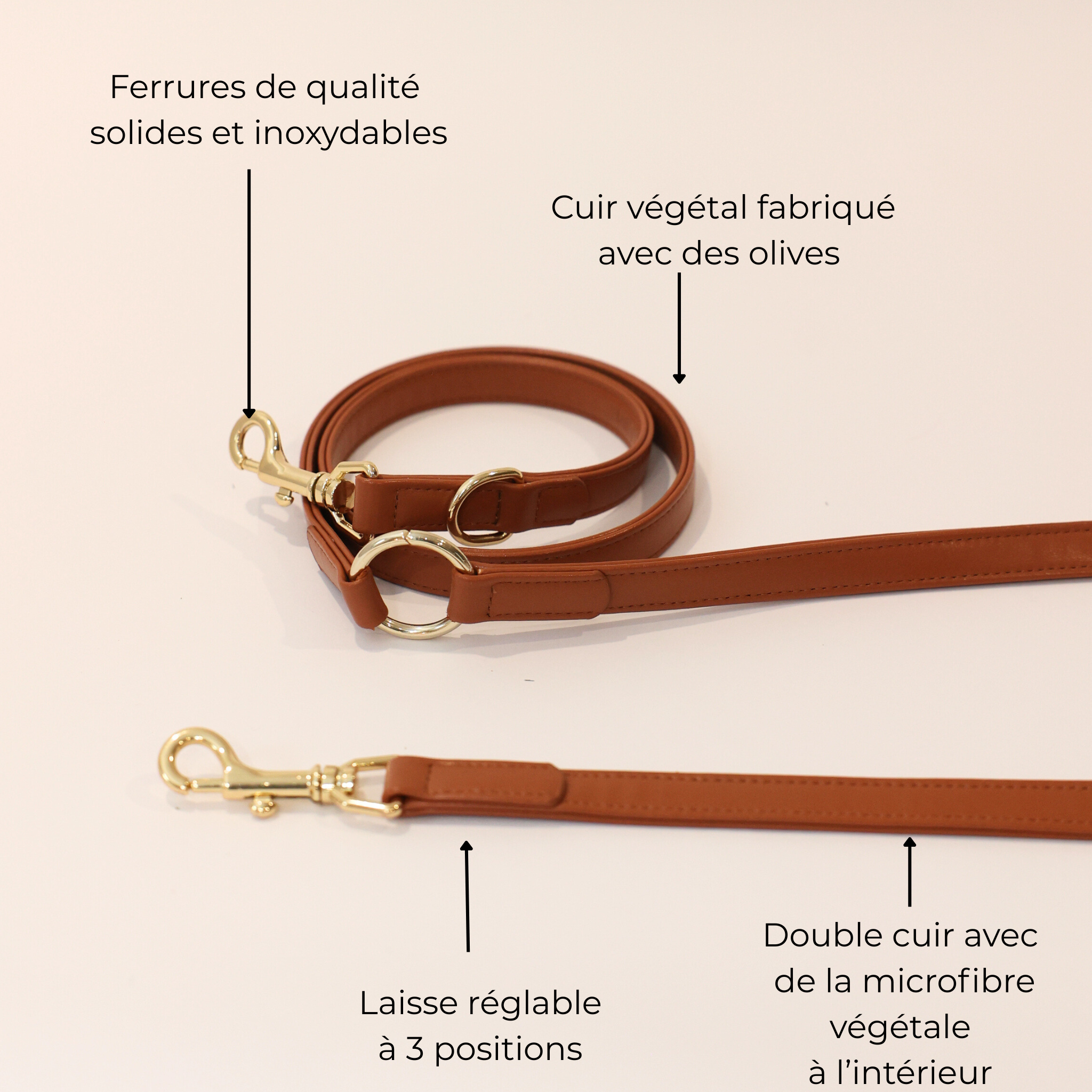 Laisse Multiposition en cuir végétal