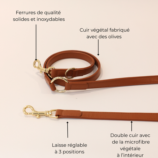 Laisse Multiposition en cuir végétal