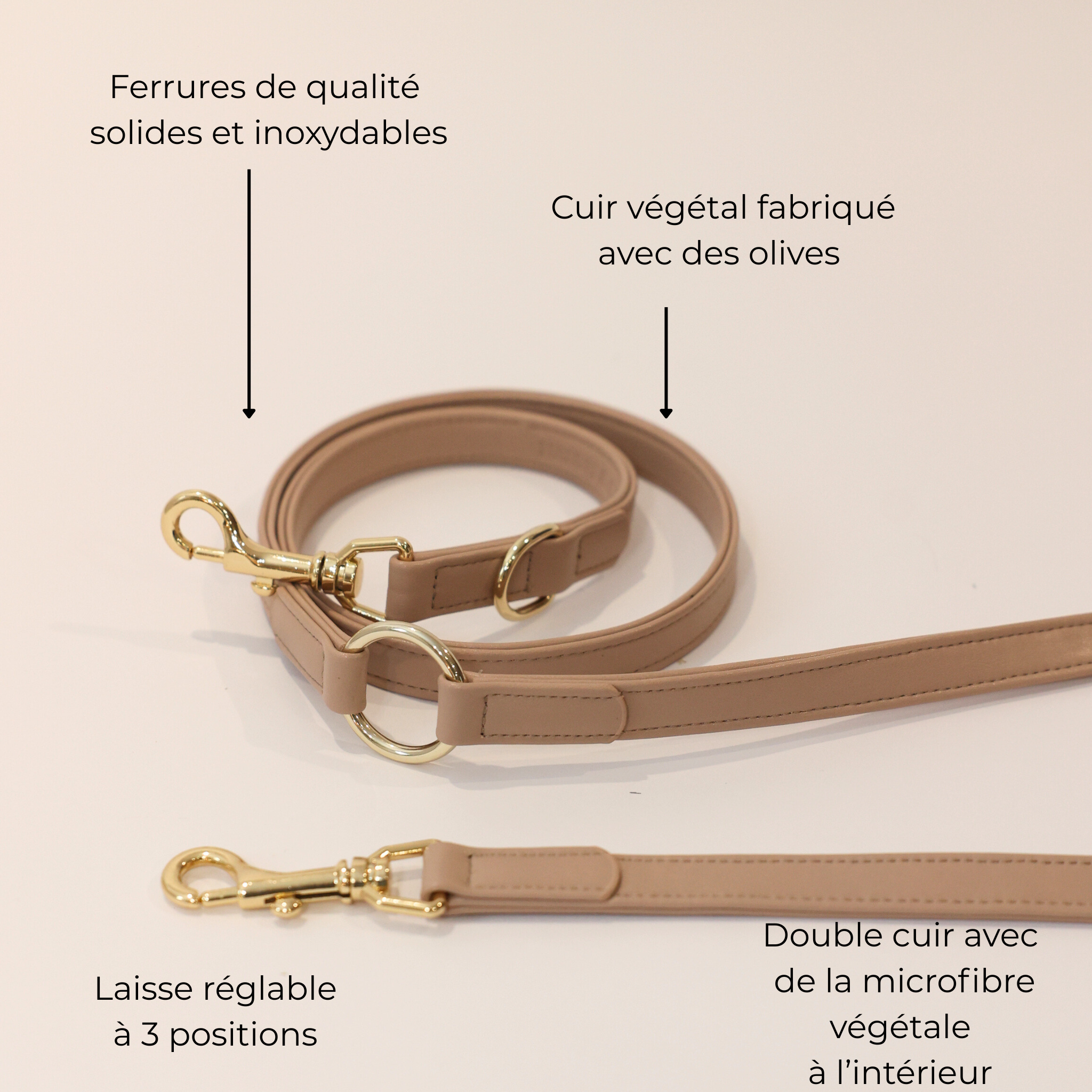 Laisse Multiposition en cuir végétal