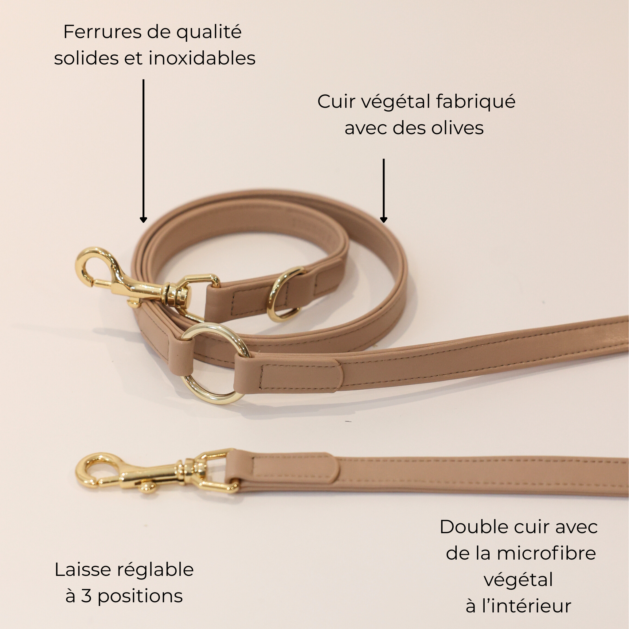 Laisse Multiposition en cuir végétal
